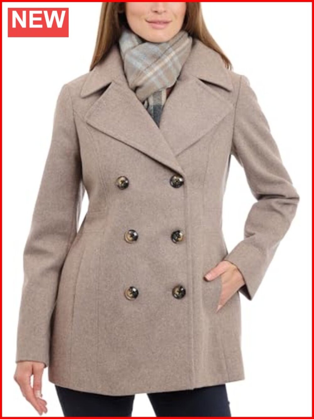 Women's Double Breasted Peacoat with Scarf